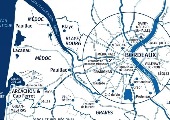 Carte de la Gironde et de Bordeaux Métropole